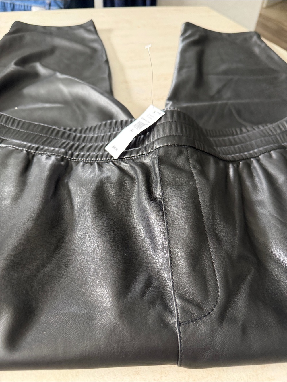 GAP Black Faux Leather Pants with Elastic Waist